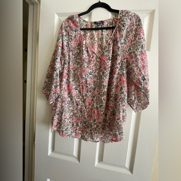 Chaps Denim by Ralph Lauren Floral Peasant Blouse - Size Large - Picture 1 of 5
